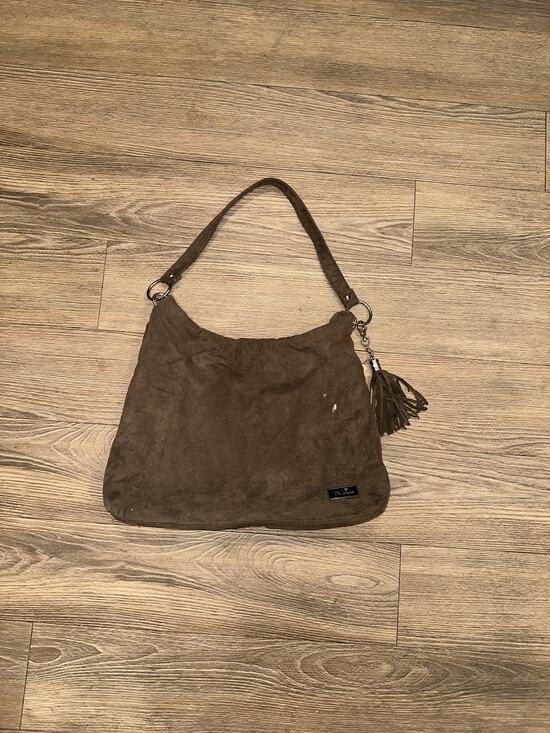 b. makowsky Handbags - B. Makowsky Brown Faux Suede Hobo Shoulder Bag Silver Hardware Tassel